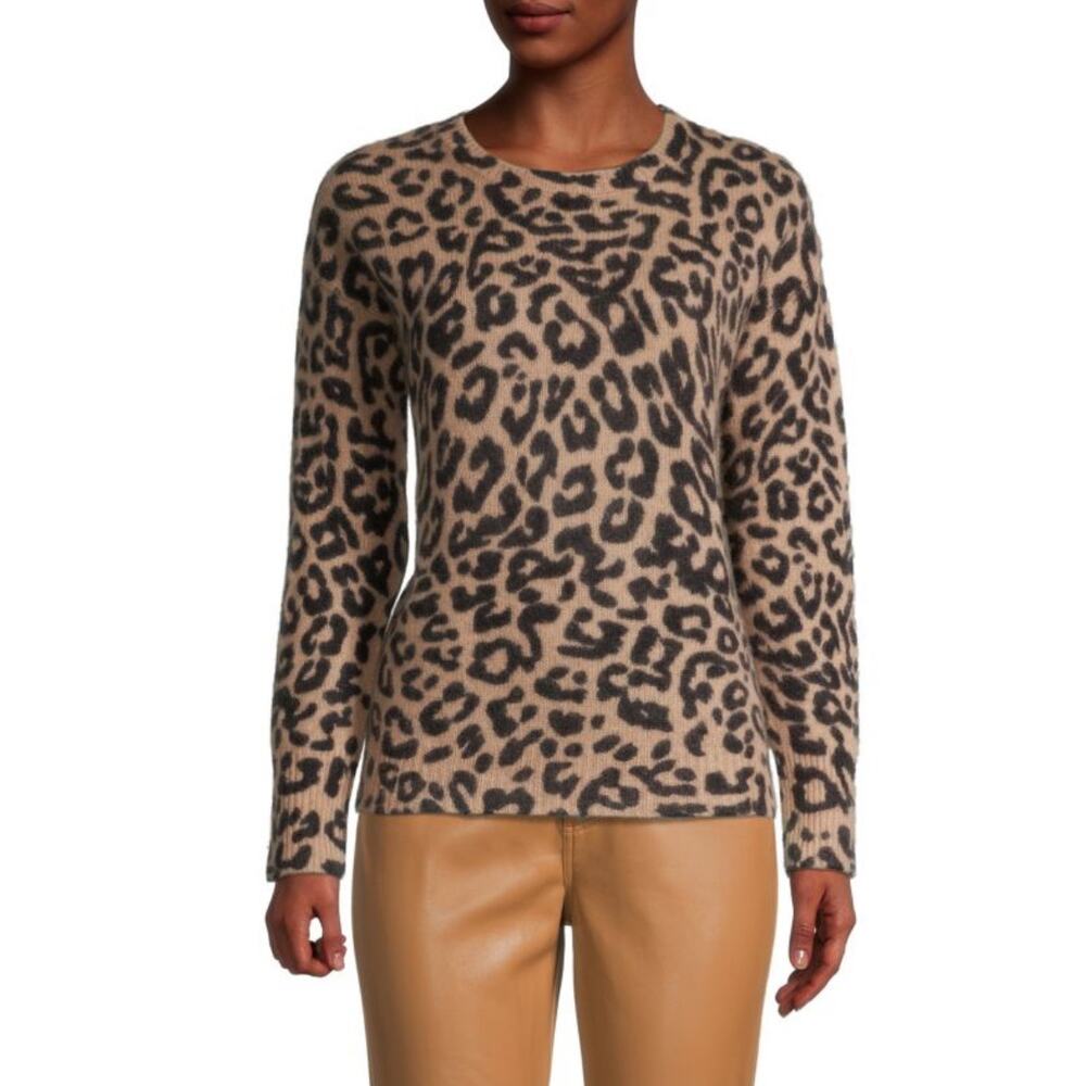 Elie Tahari 100% Cashmere Leopard Print Sweater Size M New With Tags Retail $325
